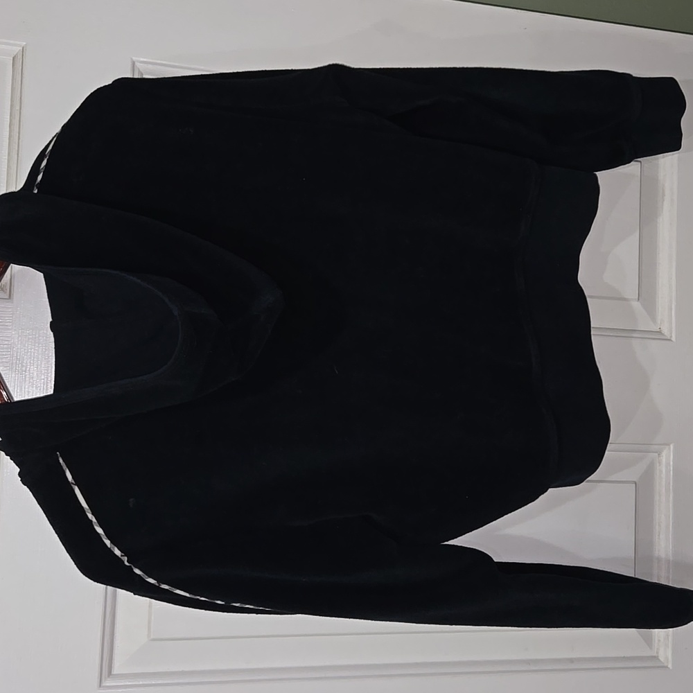 Burberry Navy Blue Full Zip-Up Hoodie Nova Check Stripes Velour Jacket Sz L 💋